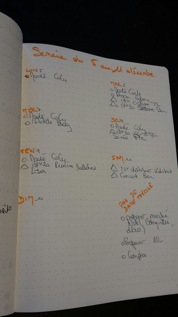 Bullet Journal - page hebdomadaire