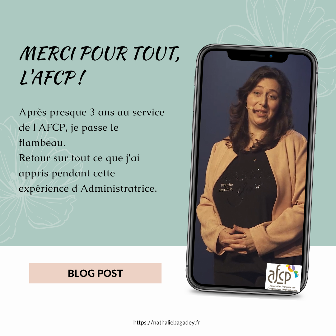 Nathalie Bagadey remercie l'AFCP - photo prise à Elevate 2019